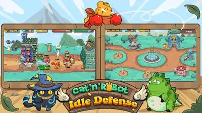 Baixe CatnRobot Idle Defense Grow TD (MOD Dinheiro Ilimitado) para Android - Captura de tela 3