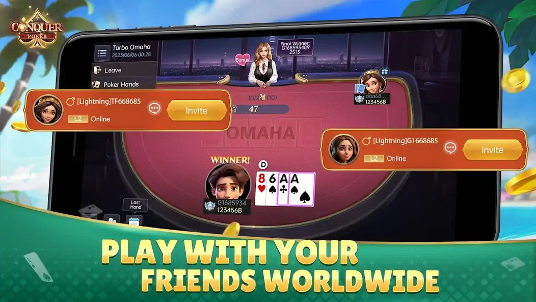 Download Conquer Poker - Texas Hold'em MOD [Unlimited money] + MOD [Menu] APK for Android