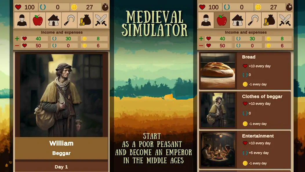 Download Medieval simulator MOD [Unlimited money/gems] + MOD [Menu] APK for Android